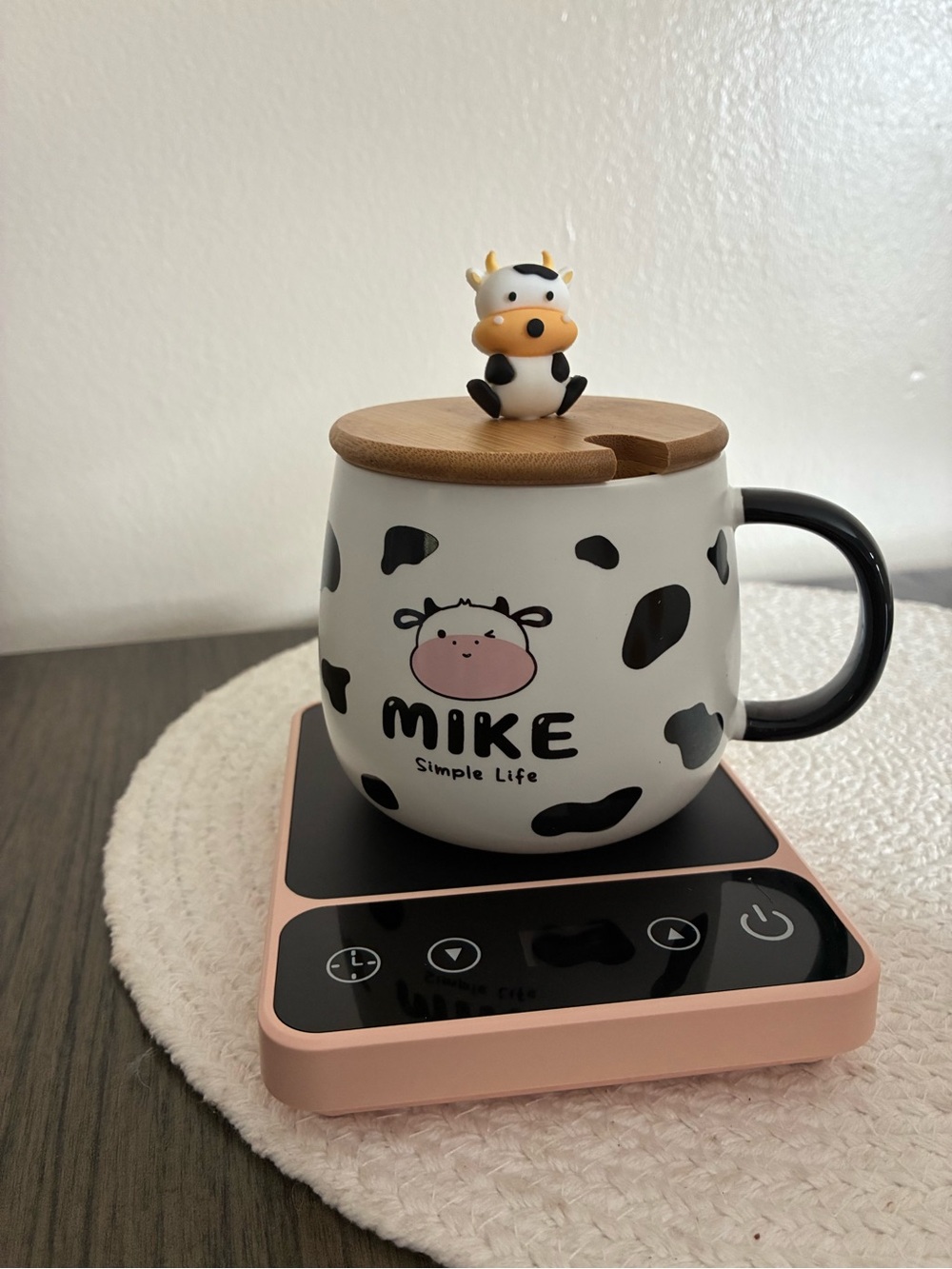 MIKE Cow Ceramic Mug with Bamboo Lid - White & Black